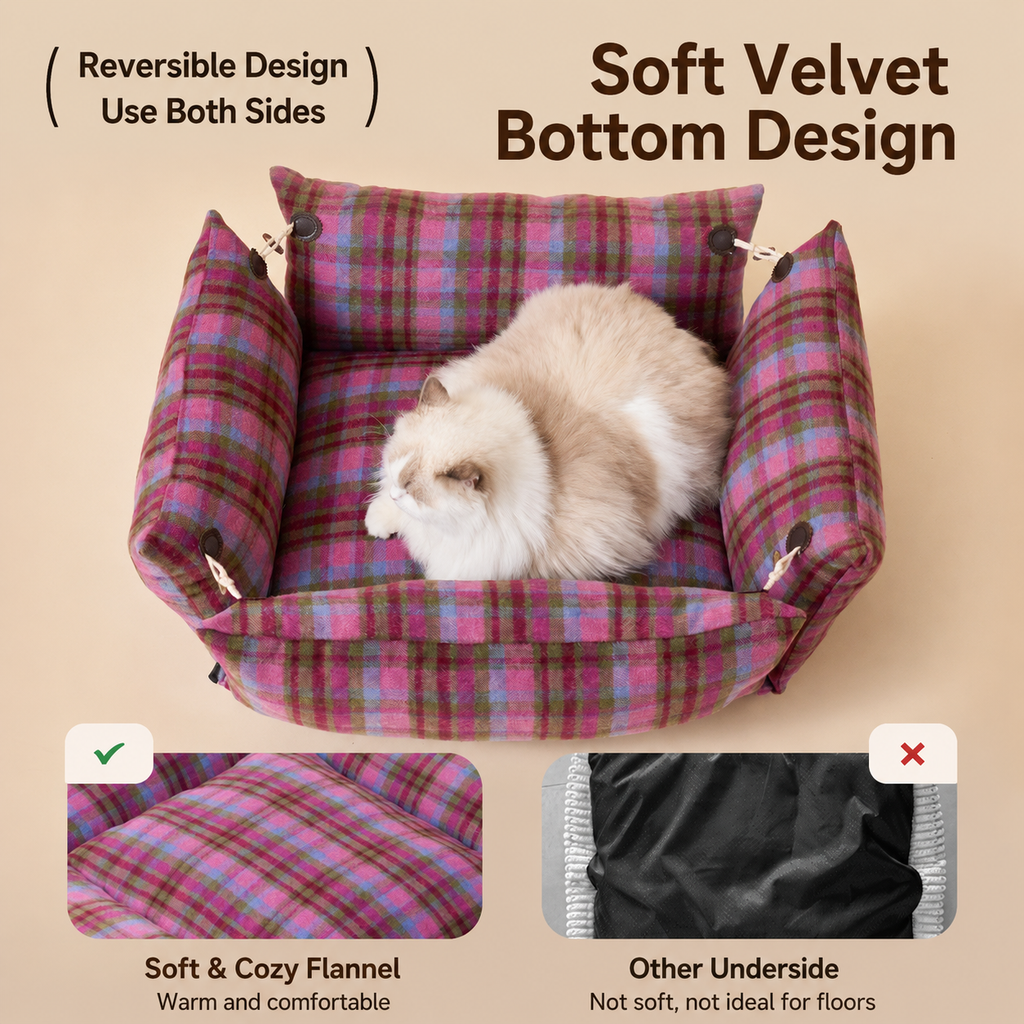 PetNova Tartan Pet Bed for Cats & Dogs
