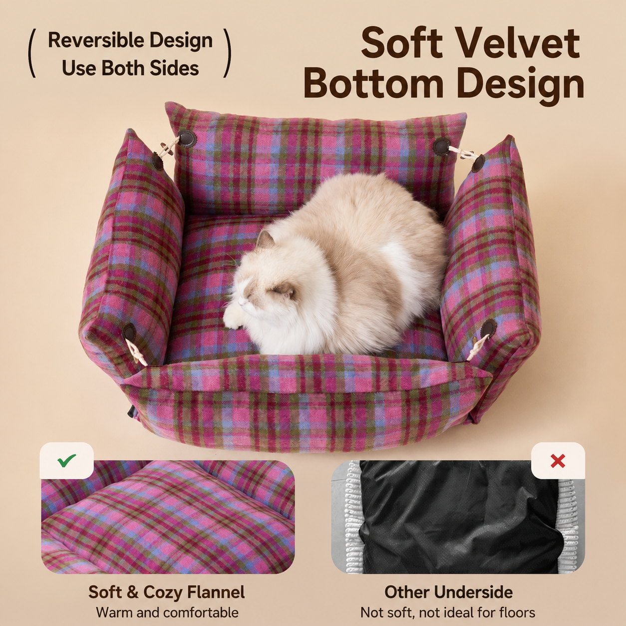PetNova Tartan Pet Bed for Cats & Dogs
