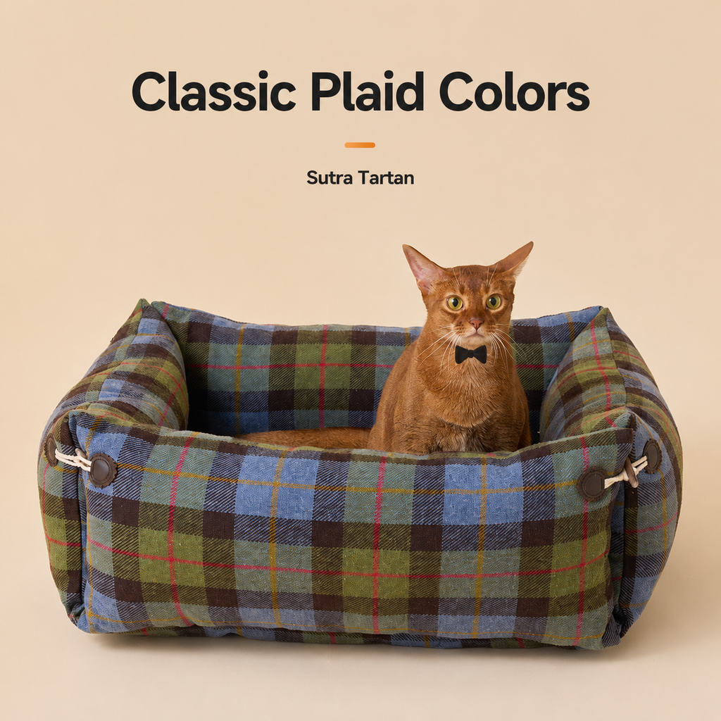 PetNova Tartan Pet Bed for Cats & Dogs