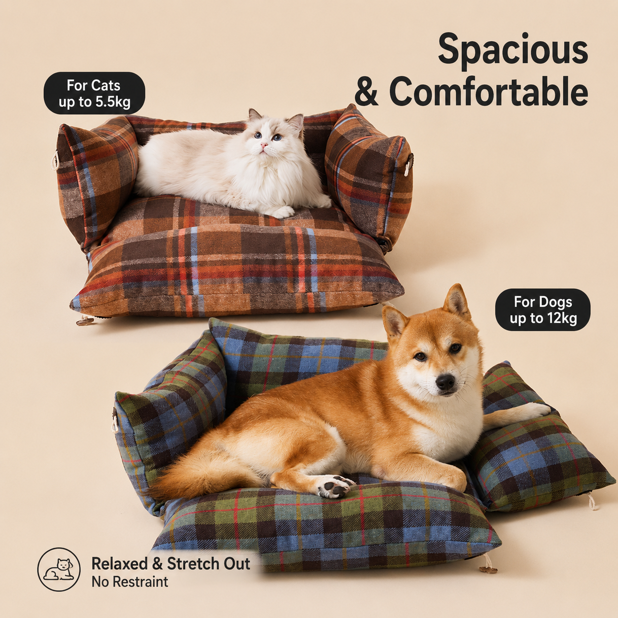 PetNova Tartan Pet Bed for Cats & Dogs