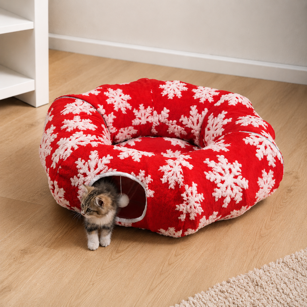PetNova Christmas Donut Cat Tunnel Bed