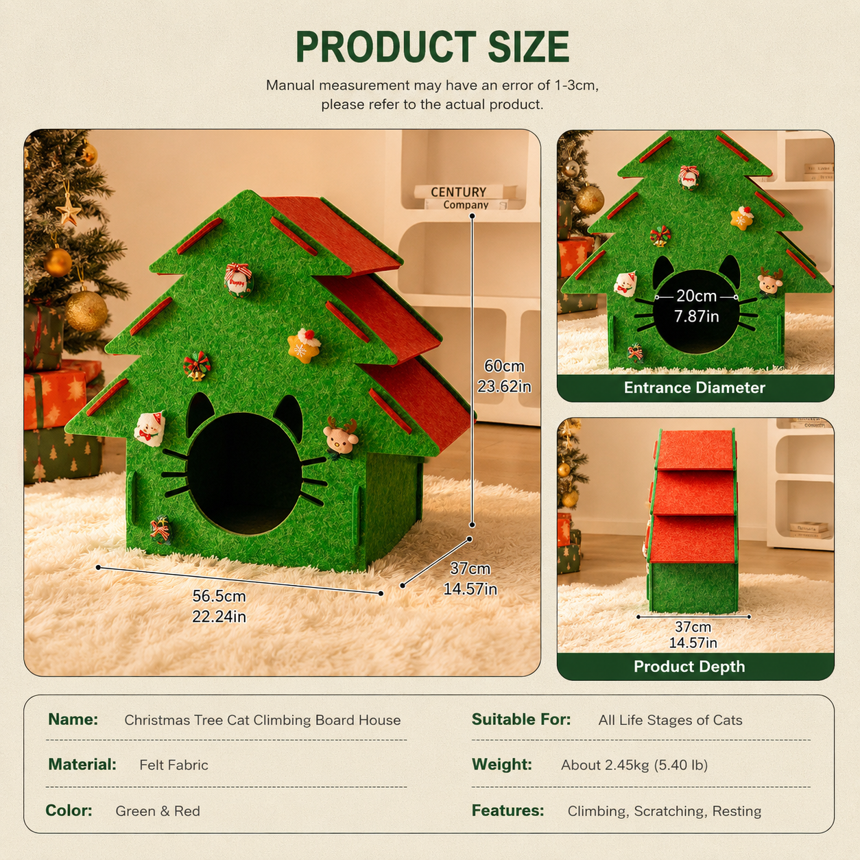 PetNova Christmas Tree Felt Cat House