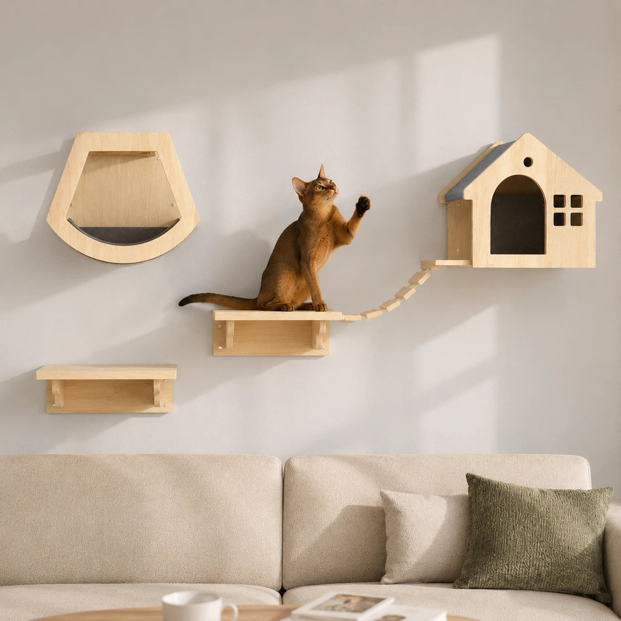 PetNova Solid Wood Cat Wall Playground Set