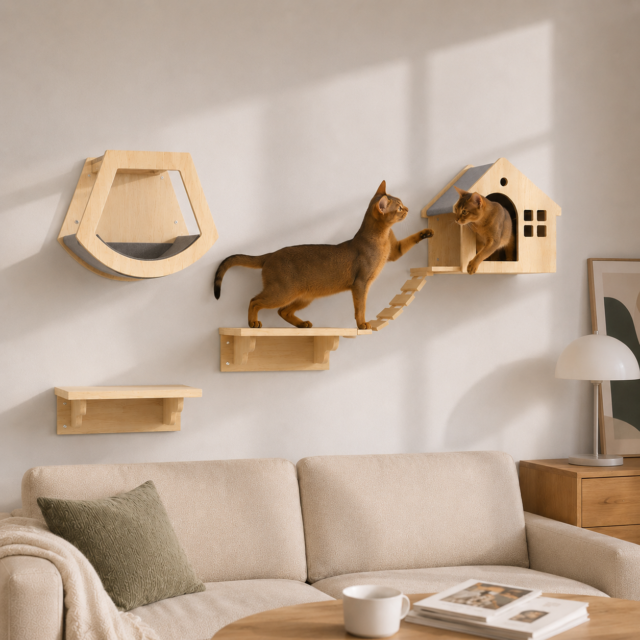 PetNova Solid Wood Cat Wall Playground Set