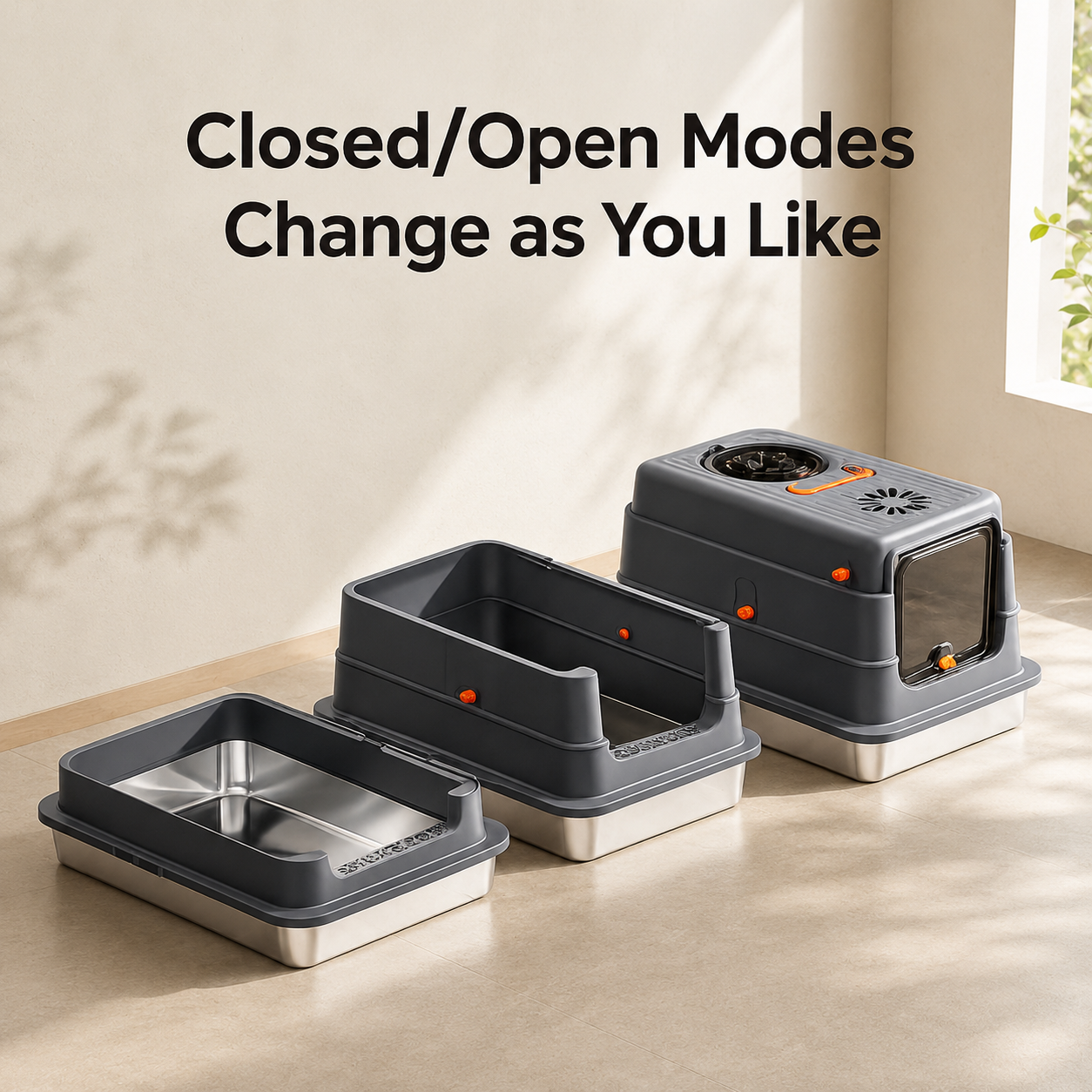 PetNova 3-in-1 Stainless Steel Top Entry Cat Litter Box