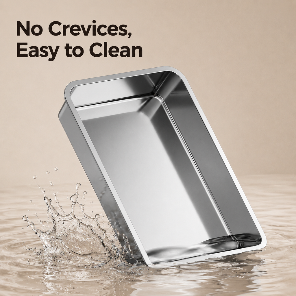 PetNova 3-in-1 Stainless Steel Top Entry Cat Litter Box