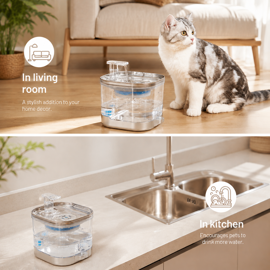 PetNova Automatic Stainless Steel Cat Water Fountain 2L