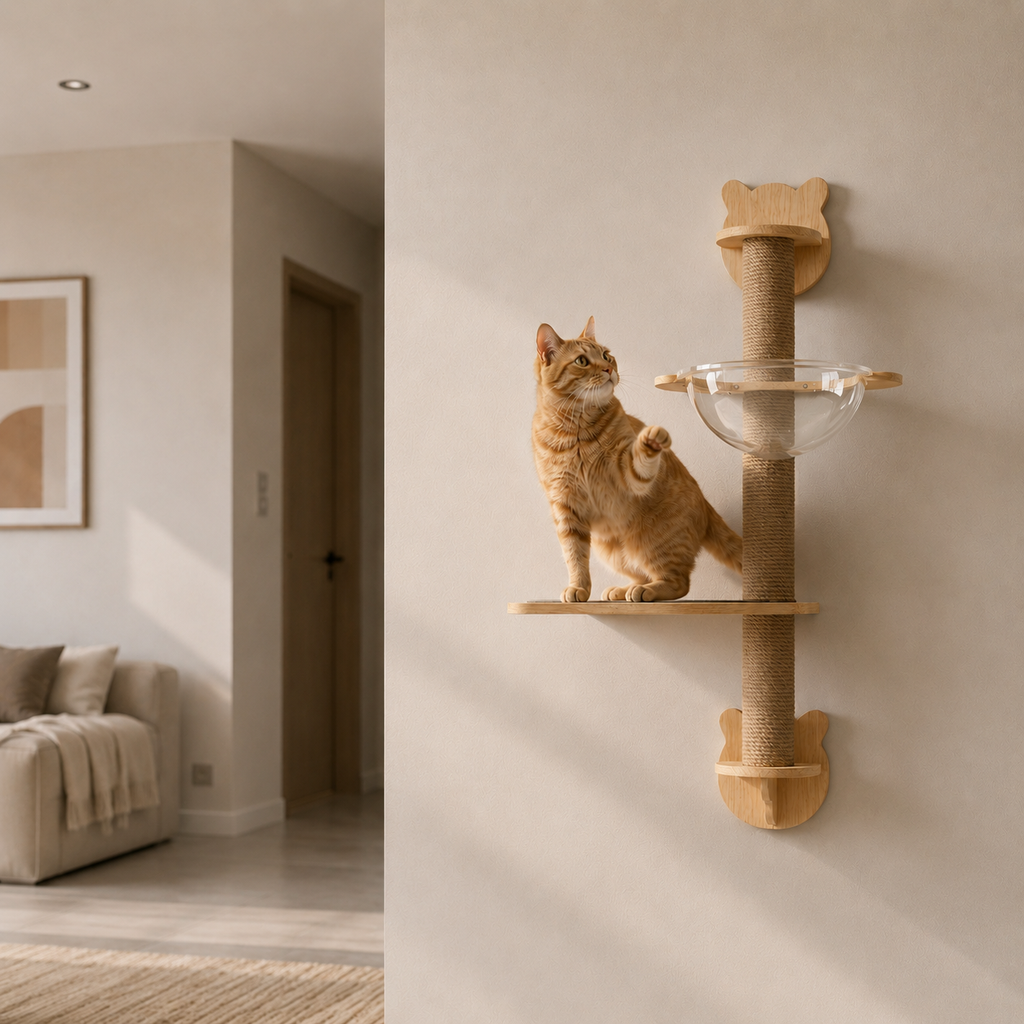 PetNova Solid Wood Wall-Mounted Cat Shelf House