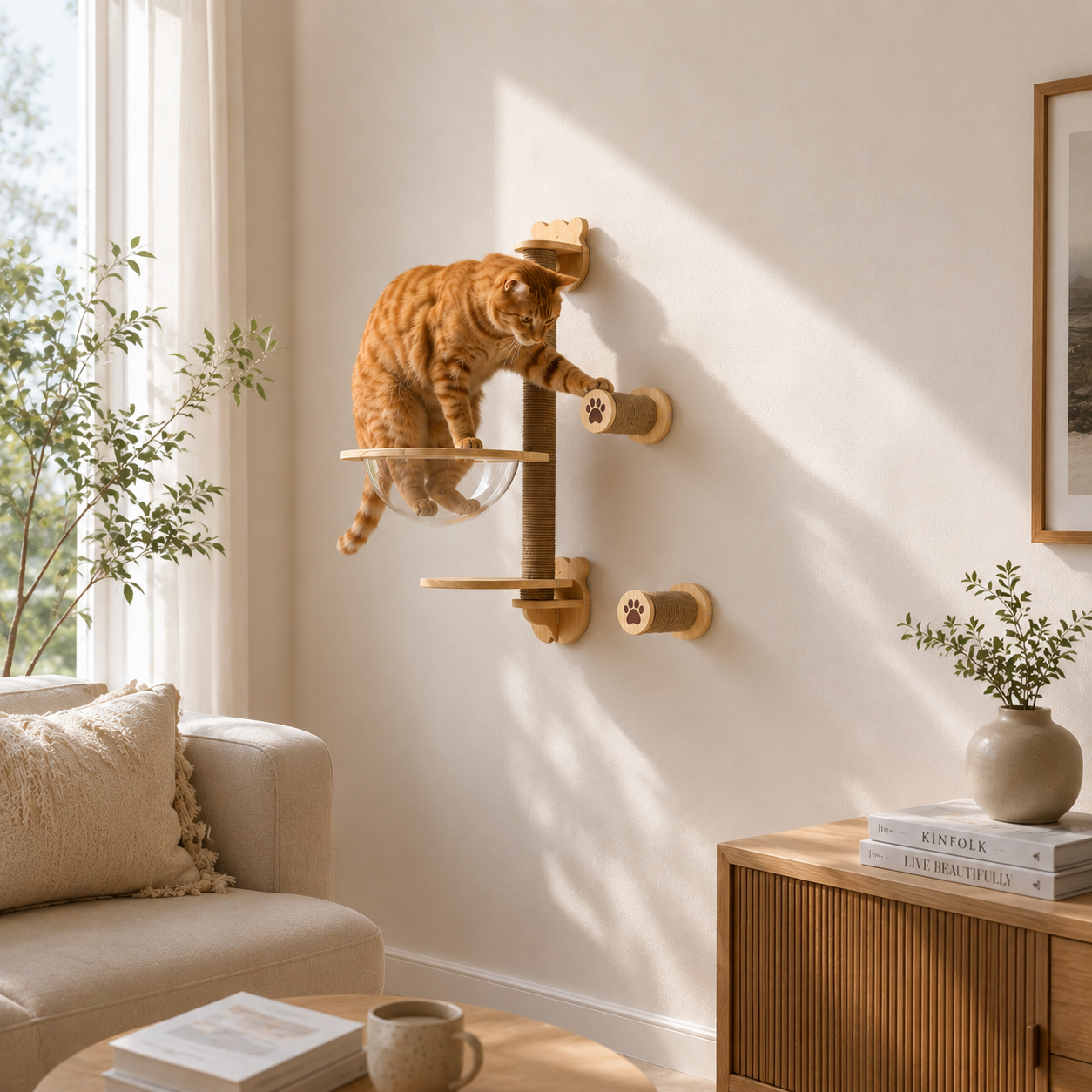 PetNova Solid Wood Wall-Mounted Cat Shelf House
