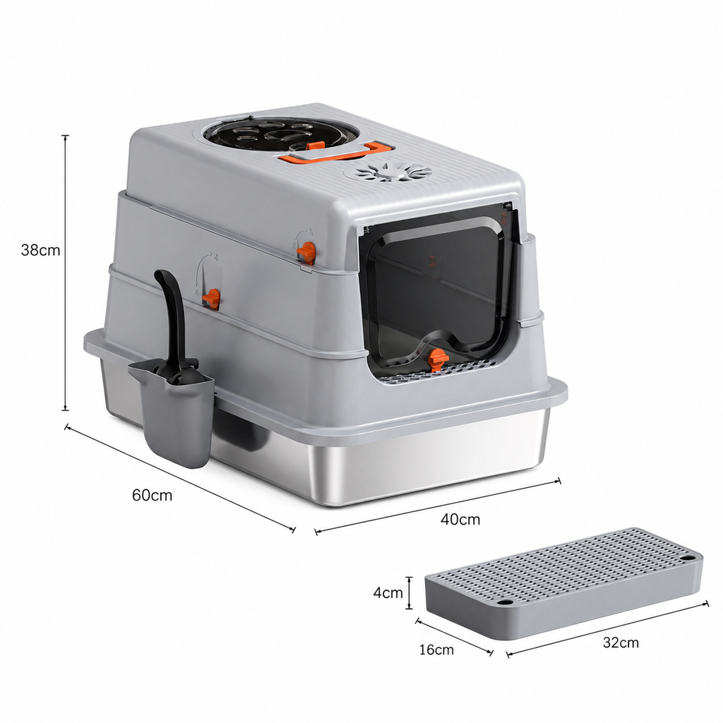 PetNova 3-in-1 Stainless Steel Top Entry Cat Litter Box