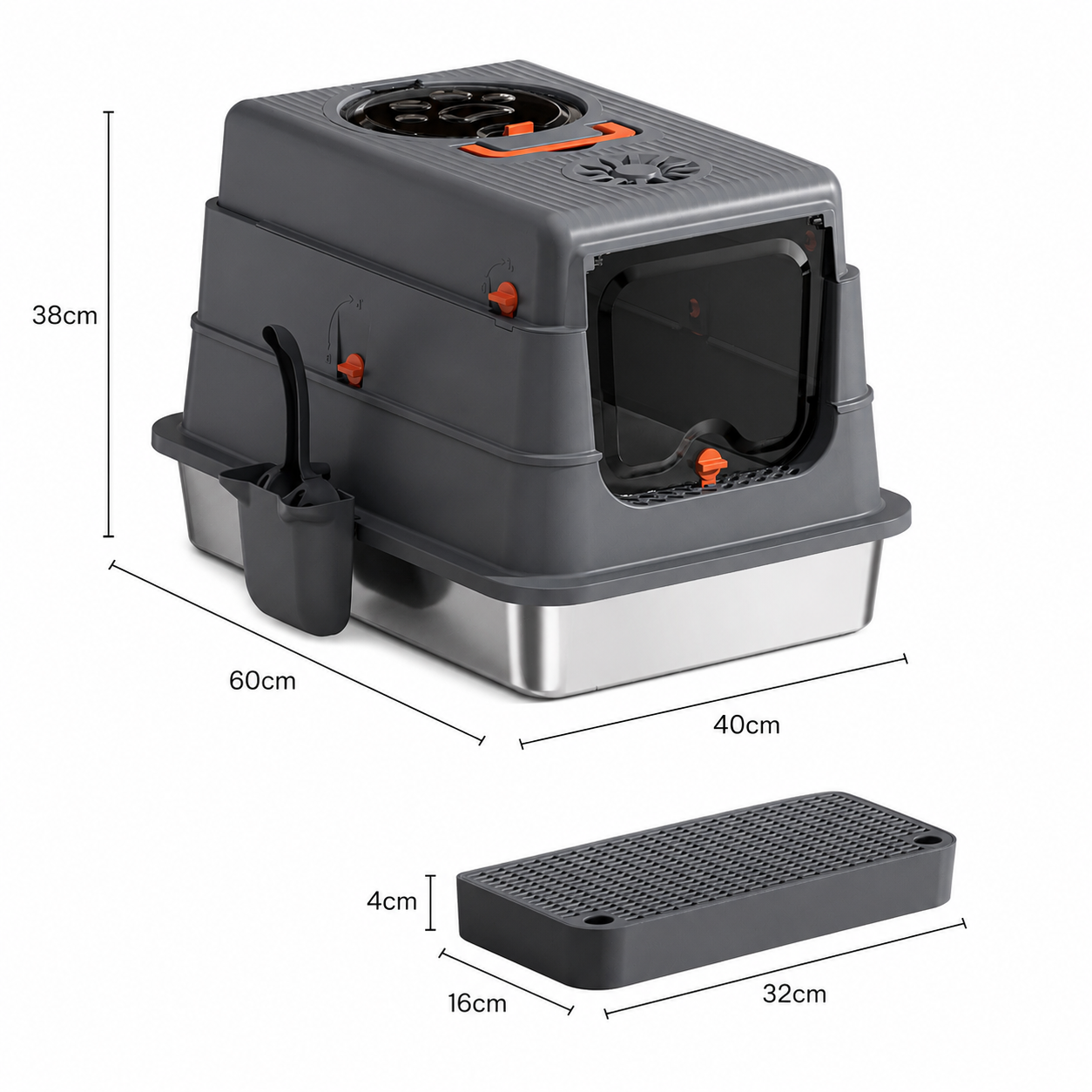 PetNova 3-in-1 Stainless Steel Top Entry Cat Litter Box