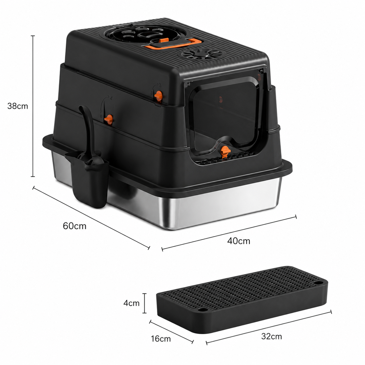 PetNova 3-in-1 Stainless Steel Top Entry Cat Litter Box