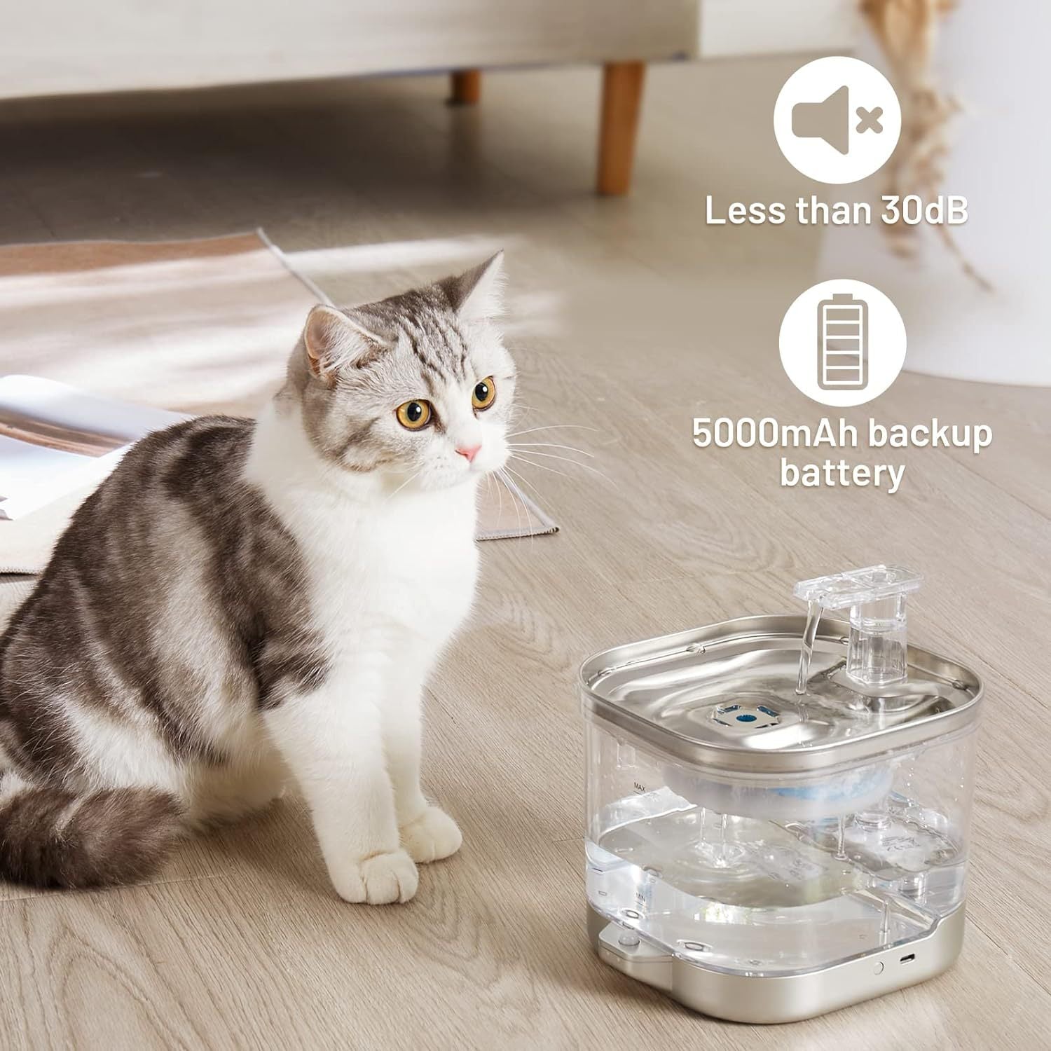 PetNova Automatic Stainless Steel Cat Water Fountain 2L